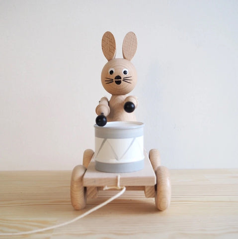 Alice - Pull Along Wooden Bunny With Drum